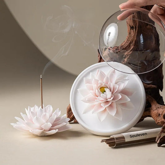 Heritage Porcelain Petal Incense Holder & Oil Diffuser - Peony